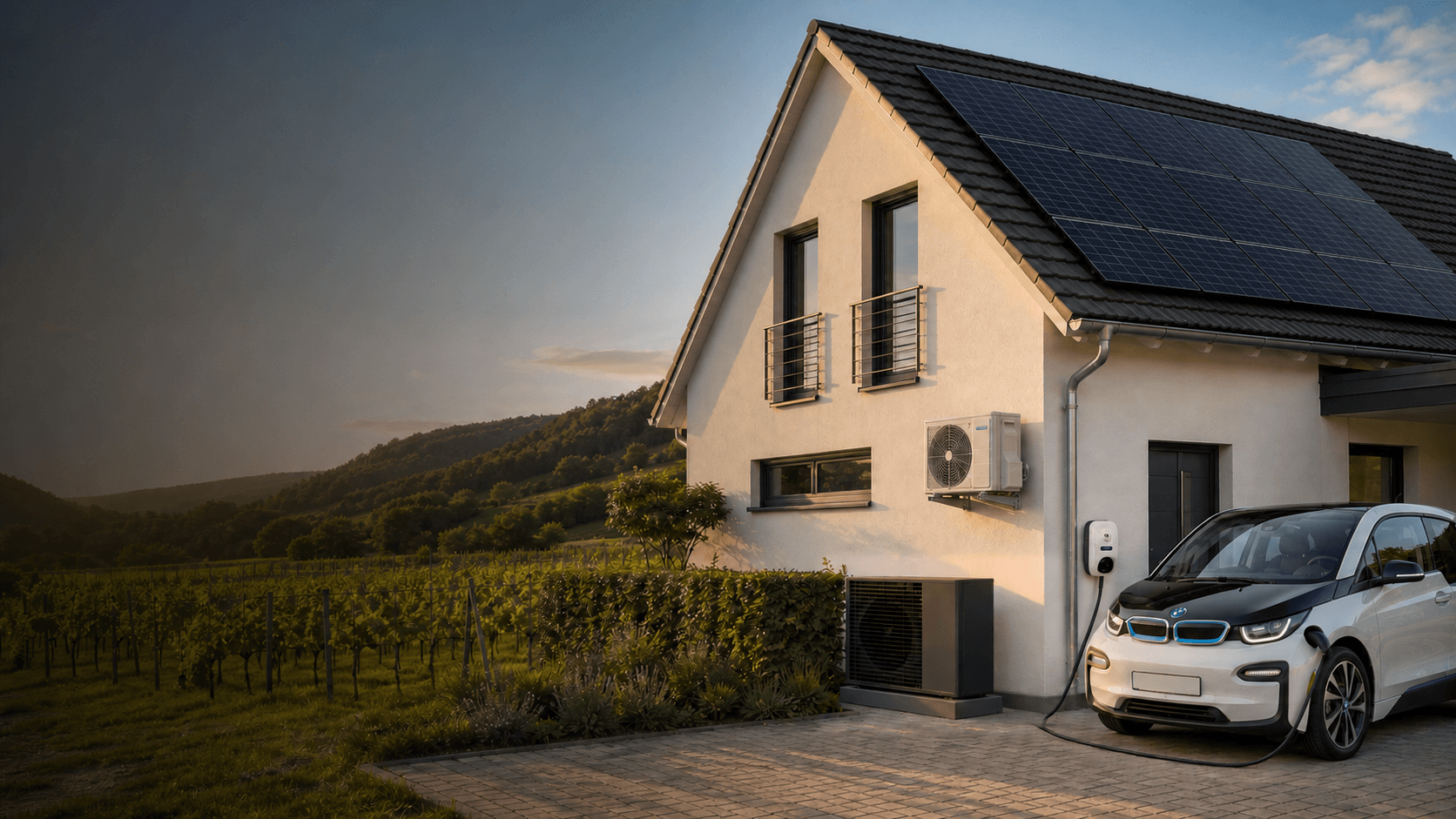Pfälzer Wohnhaus zwischen Weinreben und Wald mit Photovoltaik, Wärmepumpe, Wallbox und Klimaanlage